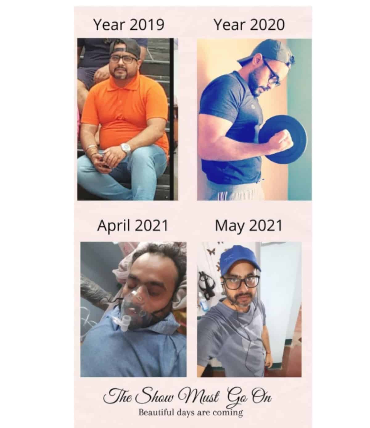 Anubhav's weight loss journey from 2019 to 2021.