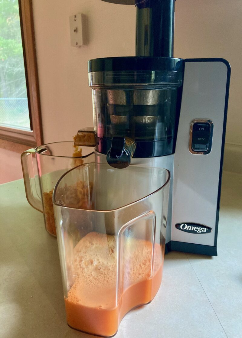 Making carrot beet pineapple juice with Omega vertical juicer.