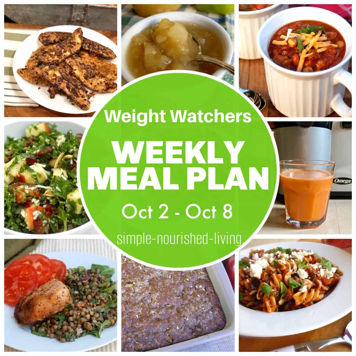 What I am planning to cook and eat on Weight Watchers this week: featuring pickle juice chicken tenders, pumpkin chia pudding, slow cooker turkey sausage chili, kale salad with apples and dates, carrot, beet juice, warm lentil salad with salmon, fresh apple cake, chicken tomato feta pasta