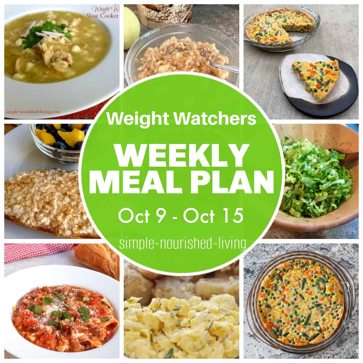 WW Weekly Meal Plan Oct 9