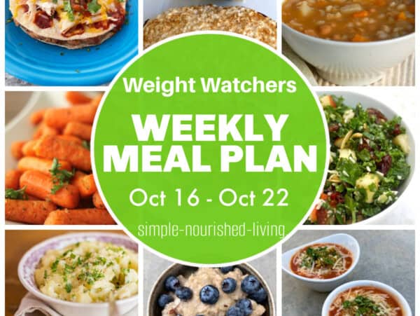 9 frame food photo collage: mexican skillet pizza, cottage cheese danish, bean barley soup, carrots, apple date salad, mashed potatoes, blueberry almond oatmeal, slow cooker chicken parmesan soup