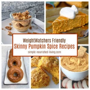 food photo collage featuring pumpkin parfait, slow cooker pumpkin cheesecake, easy baked pumpkin donuts, pumpkin scones, easy pumpkin fluff