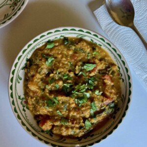 Weight Watchers Slow Cooker Indian Lentil Stew in Decorative Bowl Shot from Above
