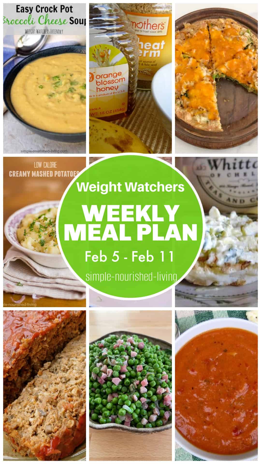 9 frame food photo collage featuring dishes from this week's WW friendly Meal Plan Pinterest PIN