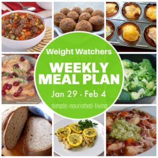 9 frame food photo collage with text WW Meal Plan Overlay
