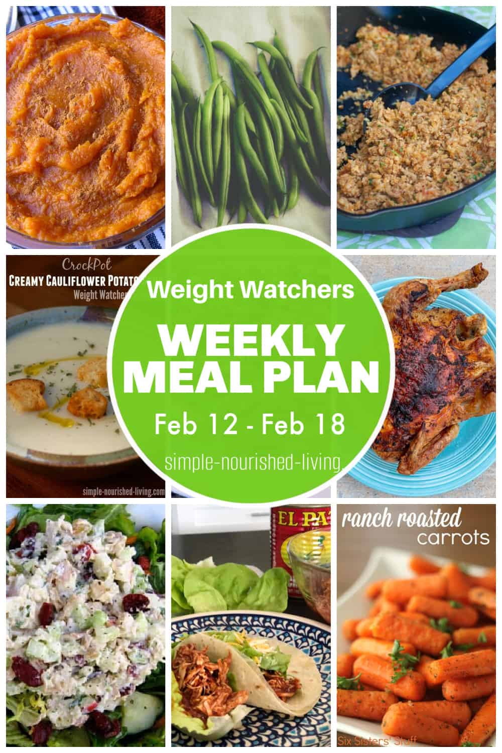 9 frame food photo collage of recipes on this week's ww friendly meal plan for Pinterest PIN