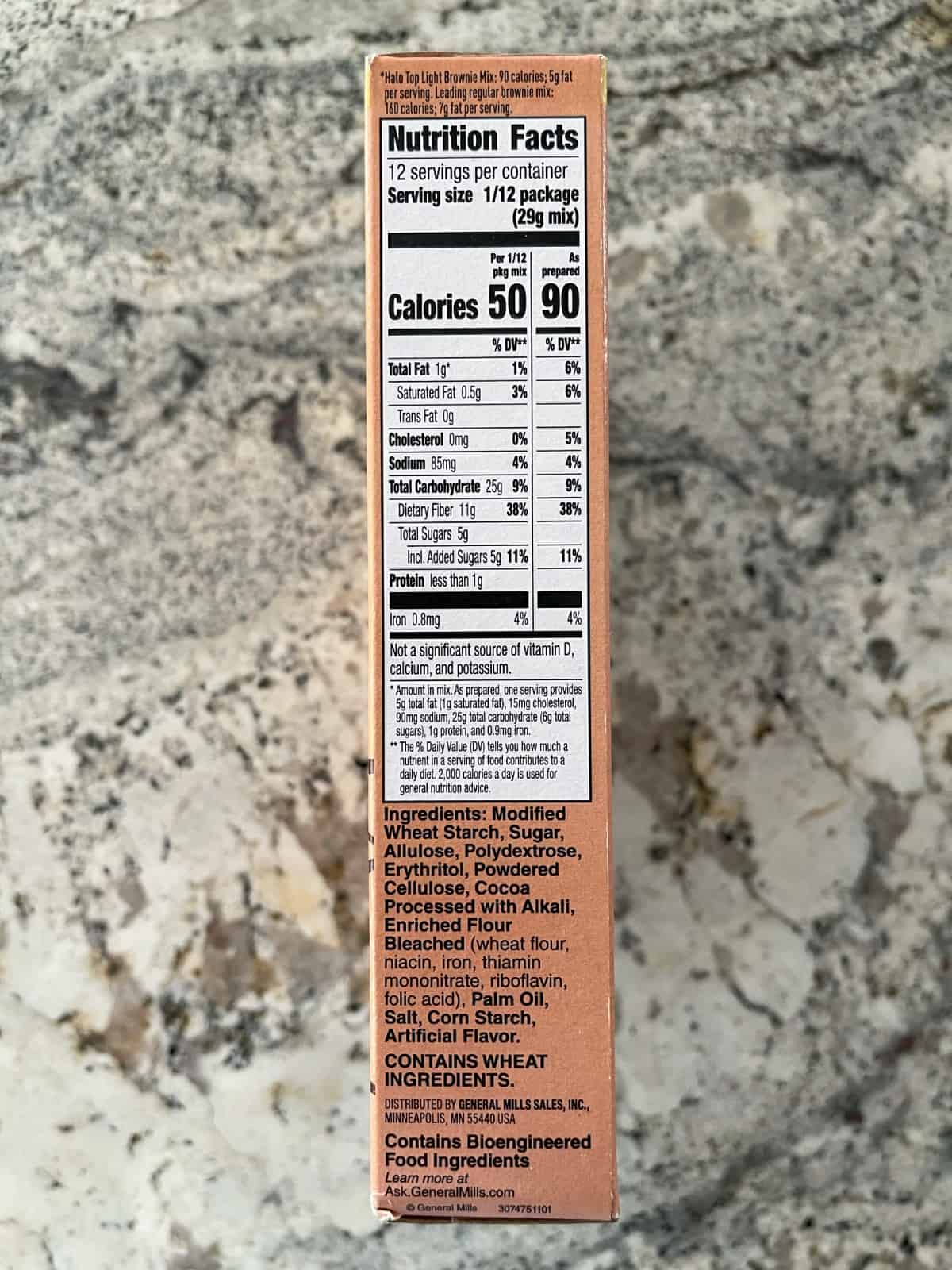 Package of Halo Top fudge brownies nutrition facts.