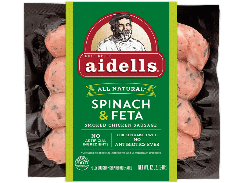 Package of Aidells Spinach & Feta Chicken Sausage