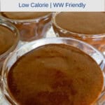 several glass pudding dishes of skinny chocolate mousse up close