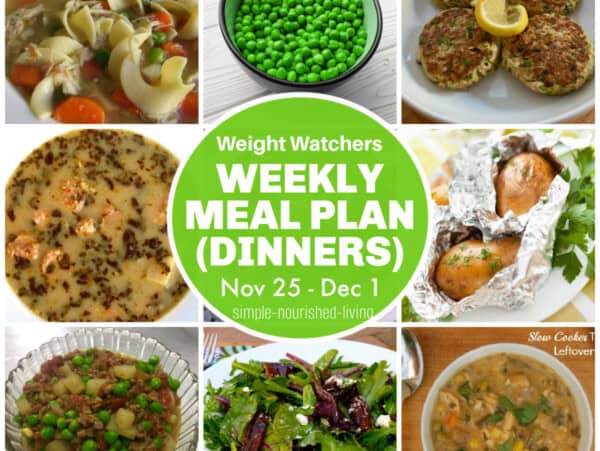9 frame photo collage featuring dishes from this week's WW friendly meal plan