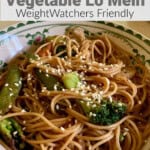 Bowl of Vegetable Lo Mein with Text Overlay for Pinterest PIN