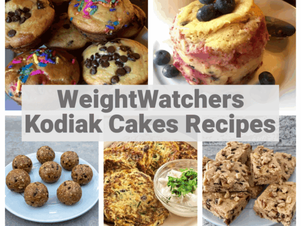 2 over 3 image collage of kodiak cakes recipe with text overlay: Weight Watchers Kodiak Cakes Recipes