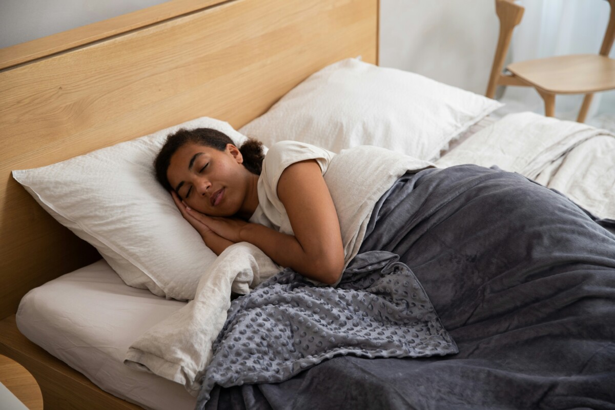 Young woman sleeping in bed peacefully 