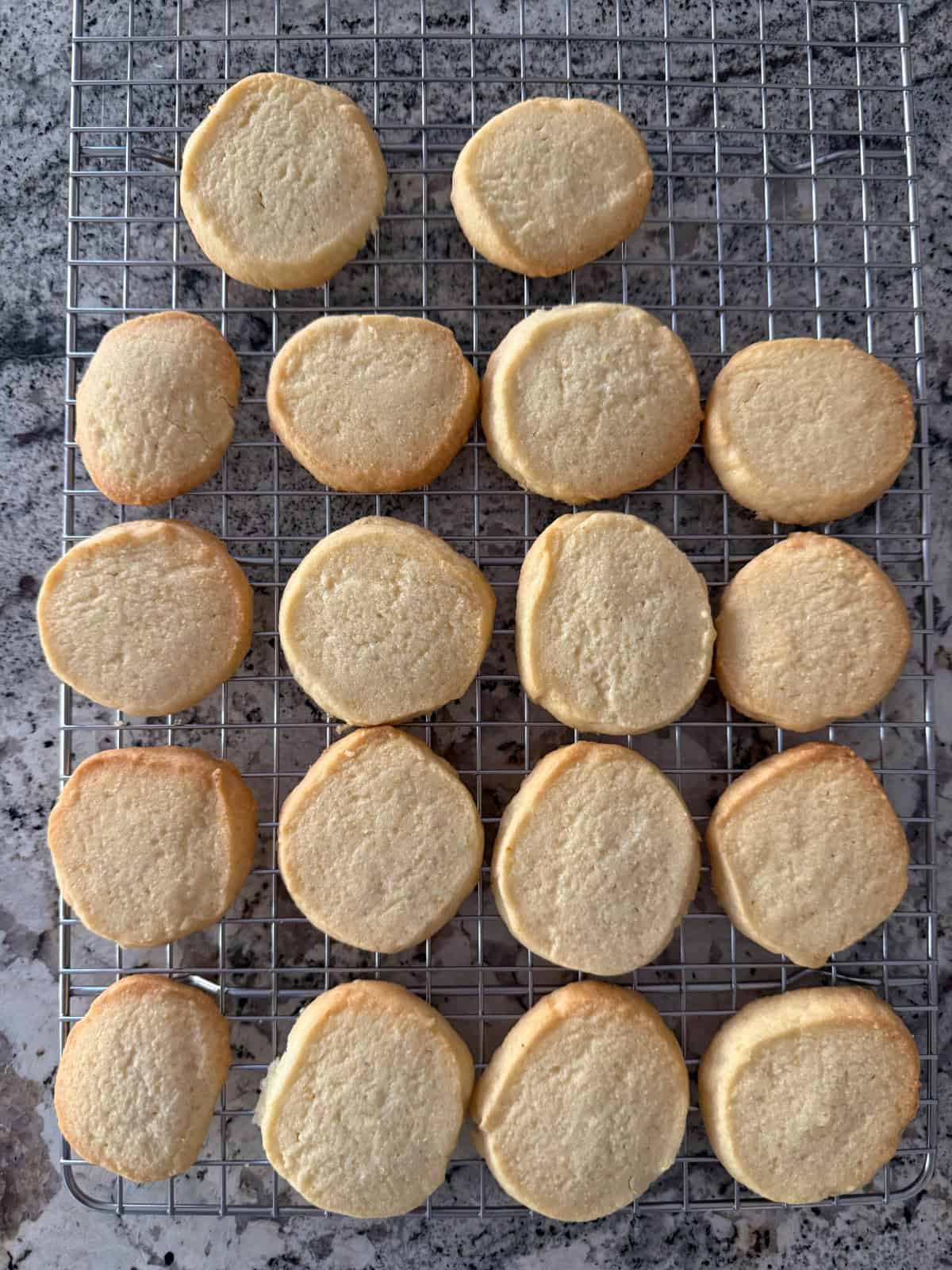 Sugar-Free Lemon Shortbread Cookies on wire cooling rack.