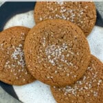 plate of soft & chewy sugar sprinkled ginger cookies with Text Box Overlay for Pinterest PIN