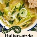 shredded lettuce soup with text overlay for Pinterest PIN