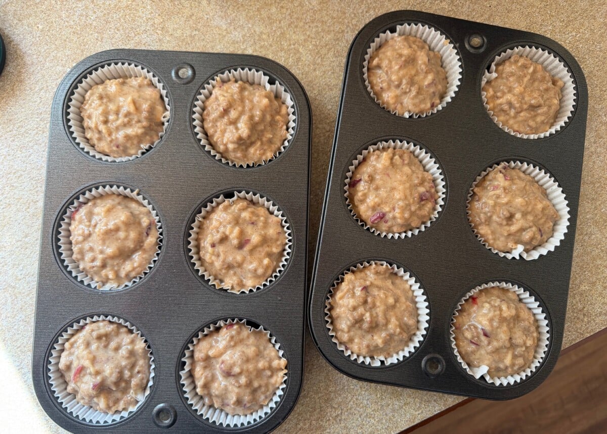 Apple Bran Muffins in Muffin Tins Ready to Bake