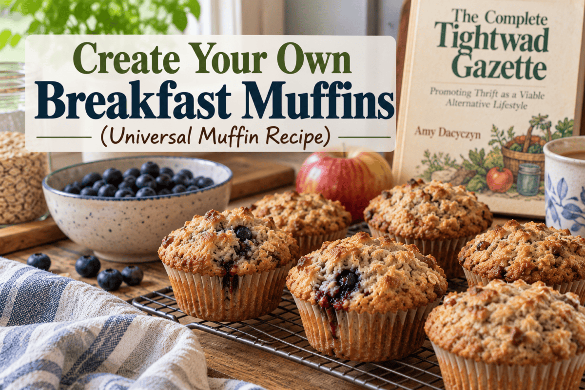 muffins on a rack cooking with book and ingredients in background