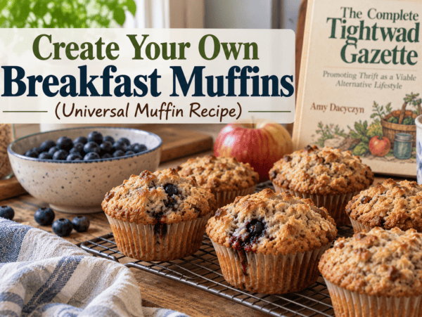 muffins on a rack cooking with book and ingredients in background